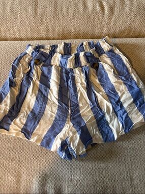 American Eagle Outfitters Blue and White Striped Paperbag Waist Shorts
